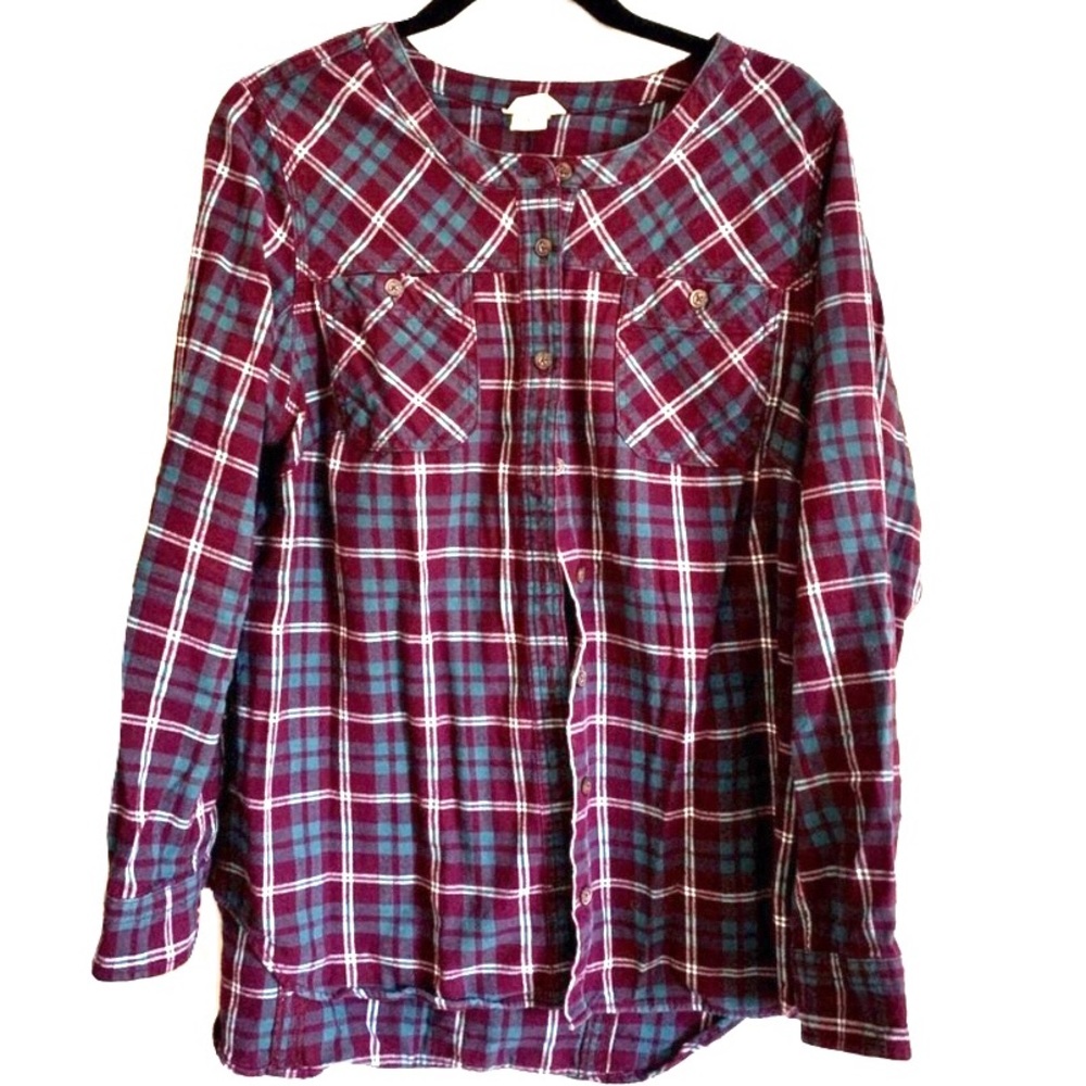 Duluth and Company Swoop Neck Flannel Button Up